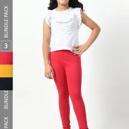 BAESD Girls Pack Of 3 Churidar Length Cotton Lycra Leggings-picture-49