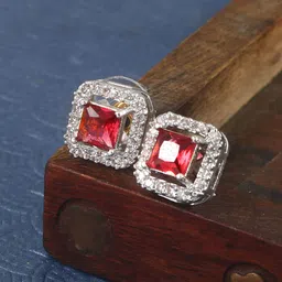 Jewar Mandi Silver Plated Square Cubic Zirconia Studs Earrings-30