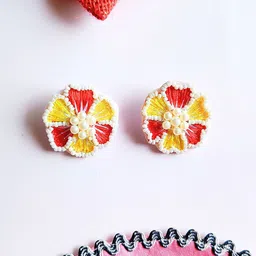 Sangria Beaded Bohemian Floral Stud Earrings-56