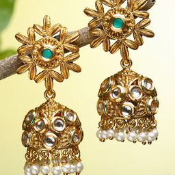 KARATCART Green Dome Shaped Jhumkas Earrings-23