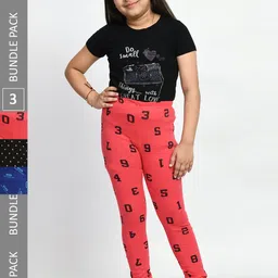 BAESD Girls Pack Of 3 Printed Pure Cotton Churidar-Length Leggings-picture-11