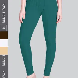LYRA Women Pack Of 4 Churidar-Length Cotton Lycra Leggings-picture-49