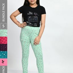 BAESD Girls Pack Of 5 Printed Pure Cotton Leggings-image-17