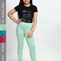 BAESD Girls Pack Of 3 Conversational Printed Pure Cotton Churidar-Length Leggings-image-62