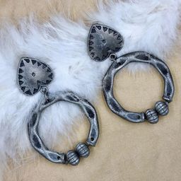 Sangria Silver Plated Contemporary Oxidised Drop Earrings-13