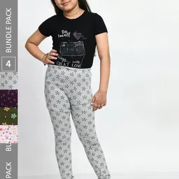 BAESD Girls Pack Of 4 Printed Pure Cotton Churidar-Length Leggings-image-76