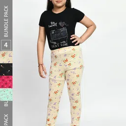 BAESD Girls Pack Of 4 Printed Pure Cotton Churidar Length Leggings-image-46