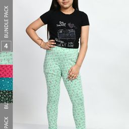 BAESD Girls Pack of 4 Printed Pure Cotton Leggings-image-67