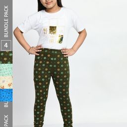 BAESD Girls Pack Of 4 Printed Pure Cotton Churidar Length Leggings-image-45