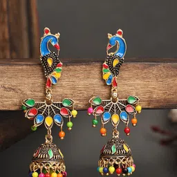 ANIKAS CREATION Gold Plated Peacock Shape Contemporary Jhumkas Earrings-image-68