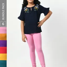 BAESD Girls Pack Of 6 Super Soft Churidar Length Leggings-image-63