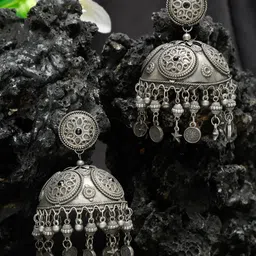 Sangria Silver-Plated Stone Studded Jhumkas Earrings-image-80