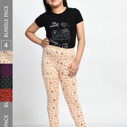 BAESD Girls Pack of 4 Printed Super Soft Pure Cotton Churidar- Length Leggings-image-81
