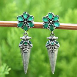 Sangria Silver-Plated Oxidised Drop Earrings-image-13