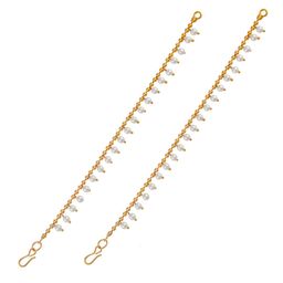 Sanjog Gold-Plated Pearls Studded Classic Layered Ear Chain Earrings-50