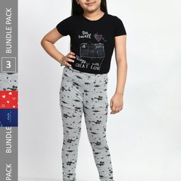 BAESD Girls Pack Of 3 Conversational Printed Pure Cotton Churidar-Length Leggings-image-81