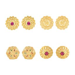 Vighnaharta Set Of 4 Floral Gold-Plated Studs Earrings-42