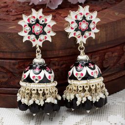 ZENEME Gold-Plated Dome Shaped Jhumkas Earrings-3
