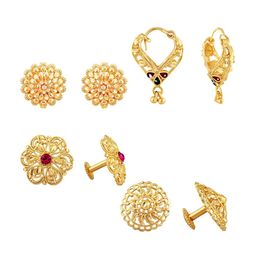 Vighnaharta Set Of 4 Gold Plated Cubic Zirconia Floral Studs-52