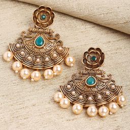 KARATCART Green Gold Plated Classic Chandbalis Earrings-15