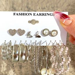 Jewels Galaxy Pack Of 6 Silver-Plated Contemporary Studs Earrings-48