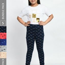 BAESD Girls Pack Of 5 Printed Churidar-Length Pure Cotton Leggings-picture-18