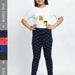 BAESD Girls Pack of 4 Printed Super Soft Pure Cotton Churidar- Length Leggings-image-84