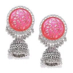 Sangria Silver-Plated Stone-Studded Jhumka Earrings-image-83