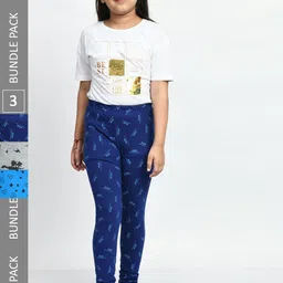 BAESD Girls Pack Of 3 Conversational Printed Pure Cotton Churidar-Length Leggings-image-82
