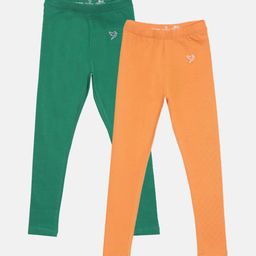 TWIN BIRDS Girls Pack of 2 Solid Tailored Fit Pure Cotton Ankle Length Leggings-image-68