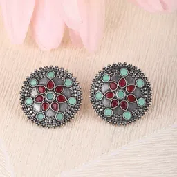 Sangria Oxidised Silver-Plated Stud Earrings-92