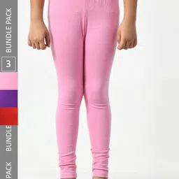 BAESD Girls Pack of 3 Super Soft Cotton Lycra Ankle-Length Leggings-image-67