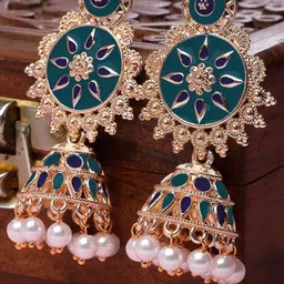 KARATCART Rose Gold-Plated Contemporary Kundan Jhumkas-image-76