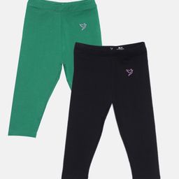 TWIN BIRDS Girls Pack Of 2 Solid Pure Cotton Three Fourth-Length Leggings-image-92
