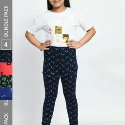 BAESD Girls Pack Of 4 Conversational Printed Pure Cotton Churidar-Length Leggings-image-58