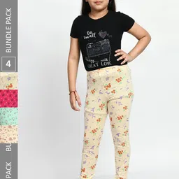 BAESD Girls Pack Of 4 Printed Pure Cotton Churidar-Length Leggings-image-29
