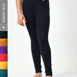 BAESD Girls Pack Of 6 Churidar-Length Cotton Leggings-image-90