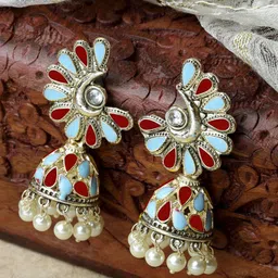 KARATCART Gold Plated Kundan Studded Jhumkas-image-44