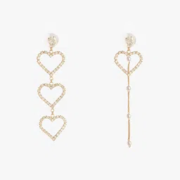 Kazo Gold-Plated Contemporary Mismatch Rhinestone Drop Earrings-image-49