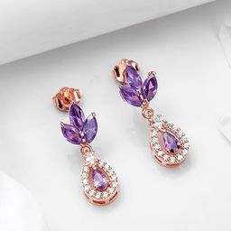 Zavya 925 Pure Sterling Silver Rose Gold-Plated Cubic Zirconia Drop Earrings-image-86