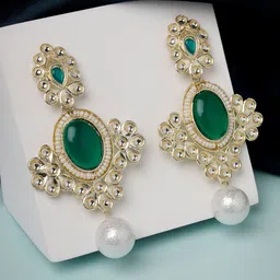 ADIVA Gold-Plated Kundan-Studded Classic Drop Earrings-99