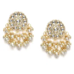 Zaveri Pearls White Gold-Plated Studded Circular Drop Earrings-47