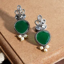 TEEJH Classic Artificial Stones Studded Drop Earrings-9