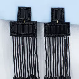 PRIVIU Beaded Square Shaped Drop Earrings-12