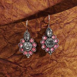 TEEJH Himanika Silver-Plated Floral Oxidised Drop Earrings-image-4