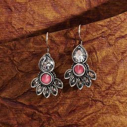 TEEJH Ayeshna Silver-Plated Floral Oxidised Drop Earrings-19
