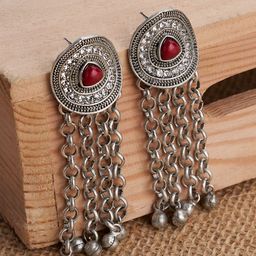 TEEJH Suparna Silver-Plated Contemporary Oxidised Drop Earrings-picture-38