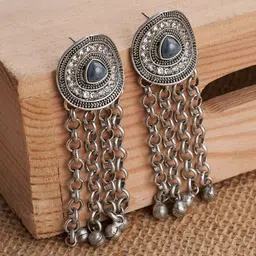 TEEJH Minal Silver-Plated Contemporary Oxidised Drop Earrings-image-70