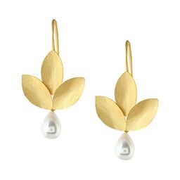 EL REGALO Gold-Toned & White Leaf Shaped Drop Earrings-image-55