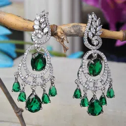 ZENEME Green Leaf Shaped Drop Earrings-37